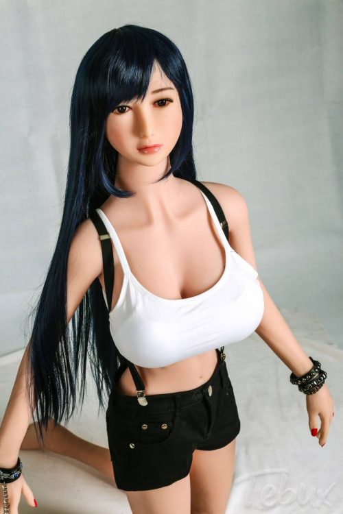 Anime sex doll Tifa kneeling wearing white top