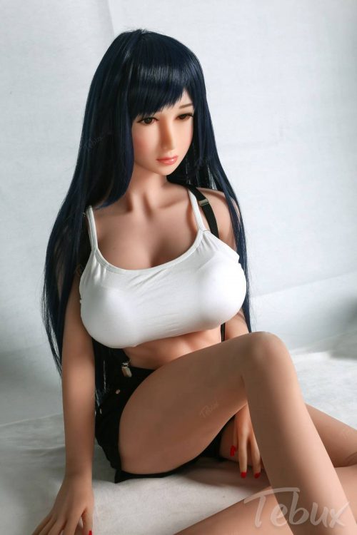 Anime sex doll Tifa lying down wearing white top