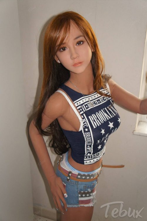 Realistic brunette sex doll in tanktop