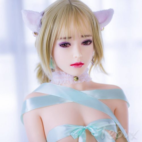 Blonde petite love doll with cat ears and make-up