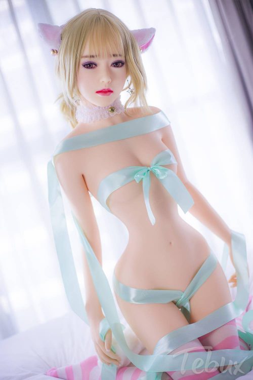 Blonde petite love doll with cat ears and make-up
